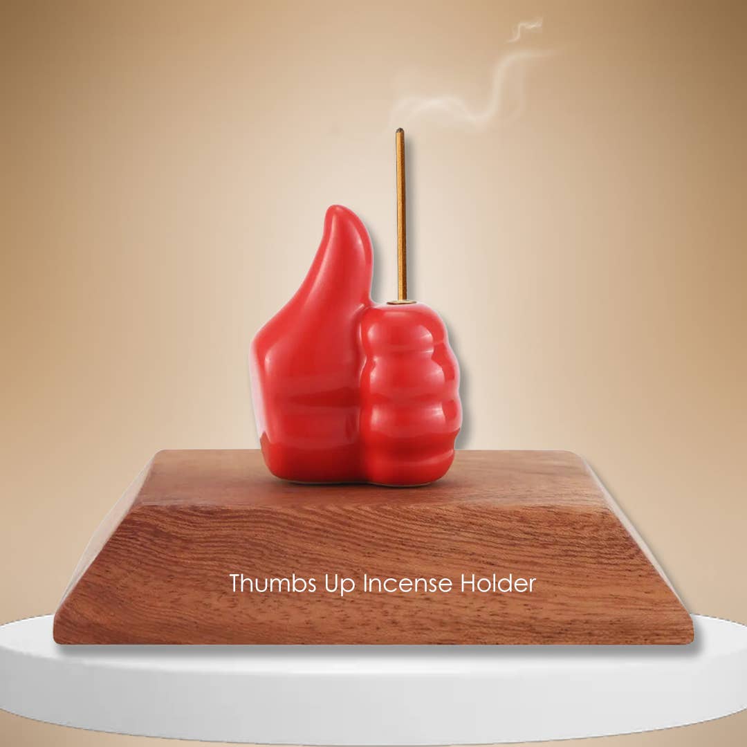 Thumbs Up Incense Holder w/Wood Base