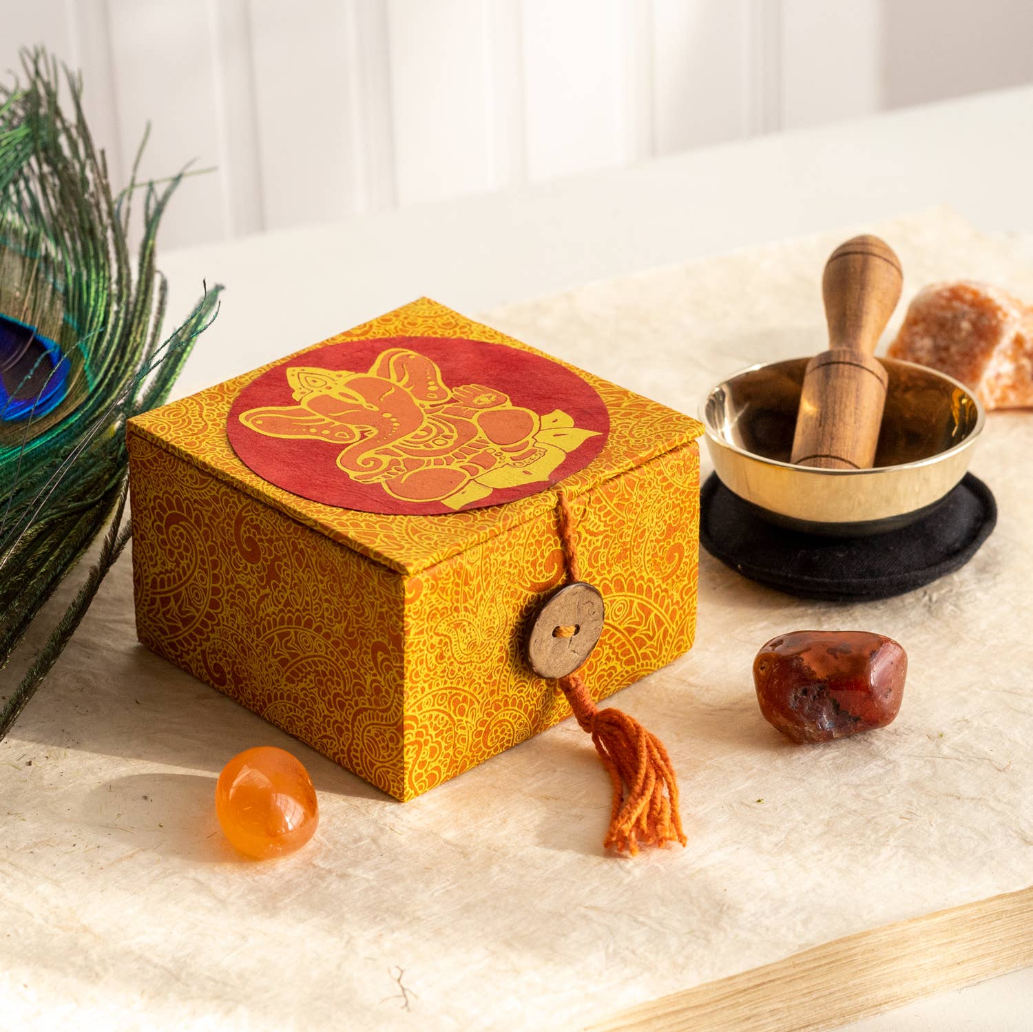 2" Ganesh Mini Meditation Bowl Box - Spiral Circle