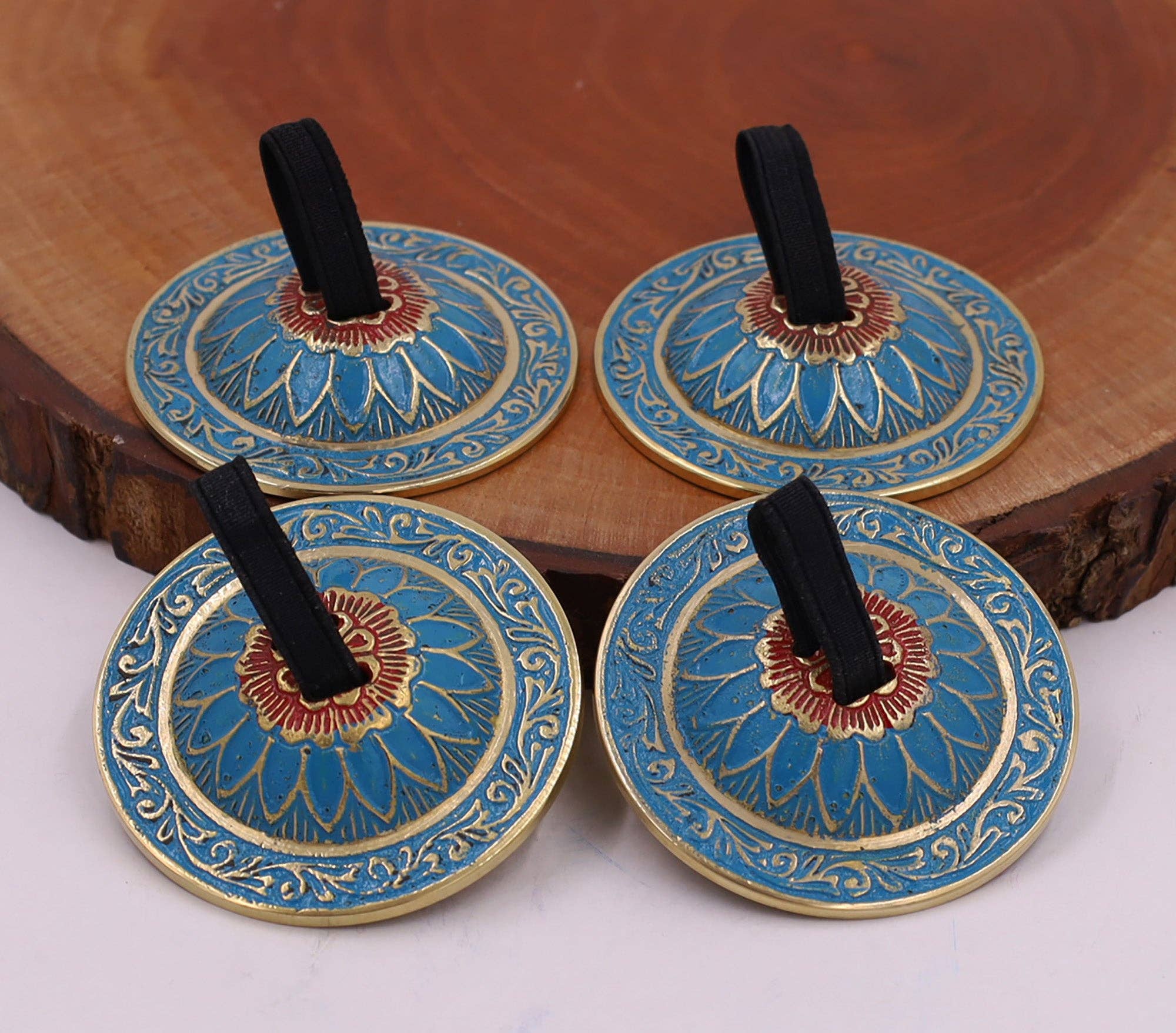 2 Pairs Brass Lotus Flower Finger Cymbals Zills for Belly Dancing - Spiral Circle