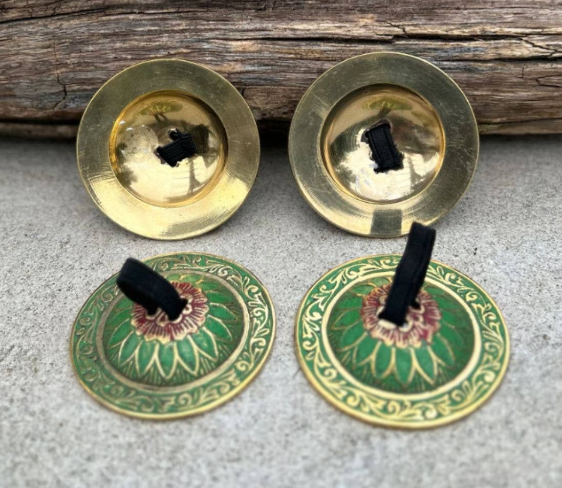 2 Pairs Brass Lotus Flower Finger Cymbals Zills for Belly Dancing - Spiral Circle