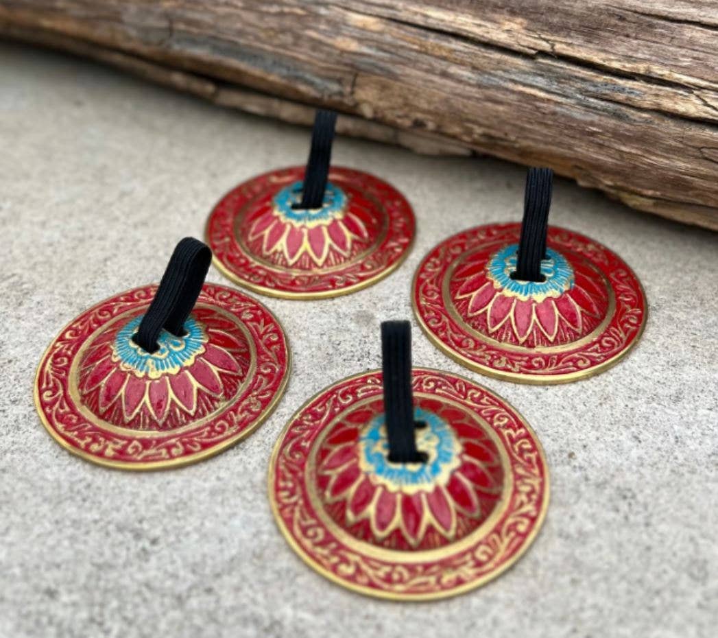 2 Pairs Brass Lotus Flower Finger Cymbals Zills for Belly Dancing - Spiral Circle