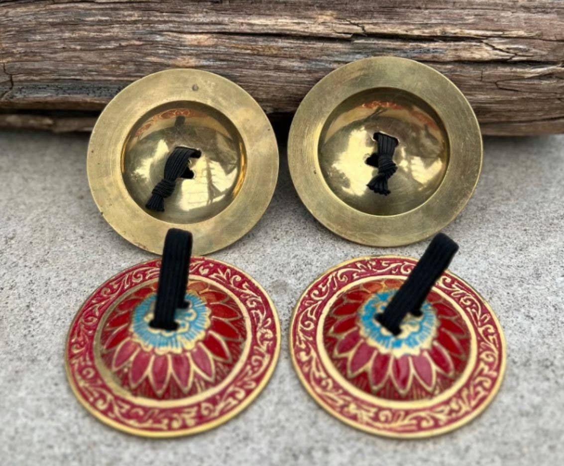 2 Pairs Brass Lotus Flower Finger Cymbals Zills for Belly Dancing - Spiral Circle