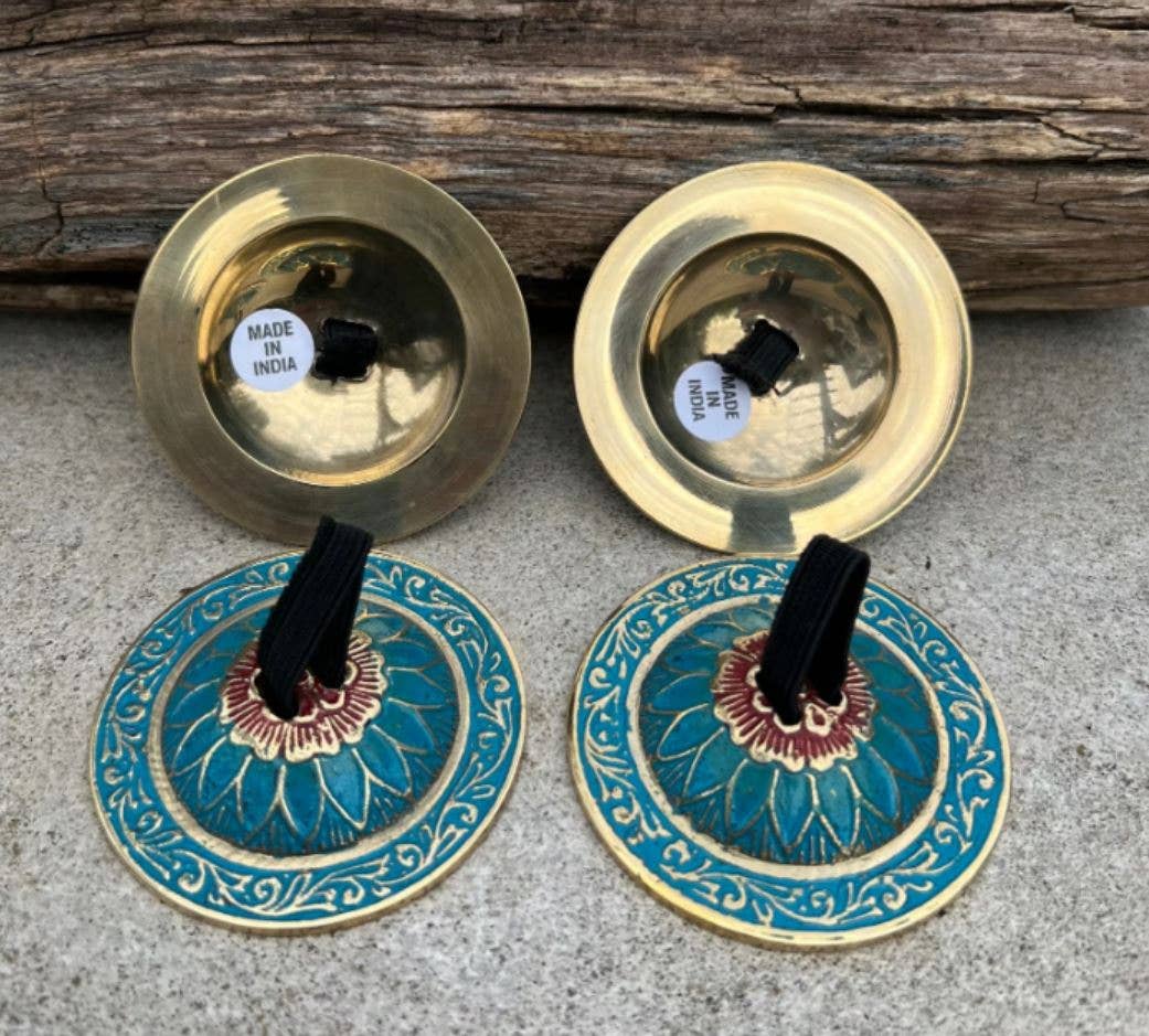 2 Pairs Brass Lotus Flower Finger Cymbals Zills for Belly Dancing - Spiral Circle
