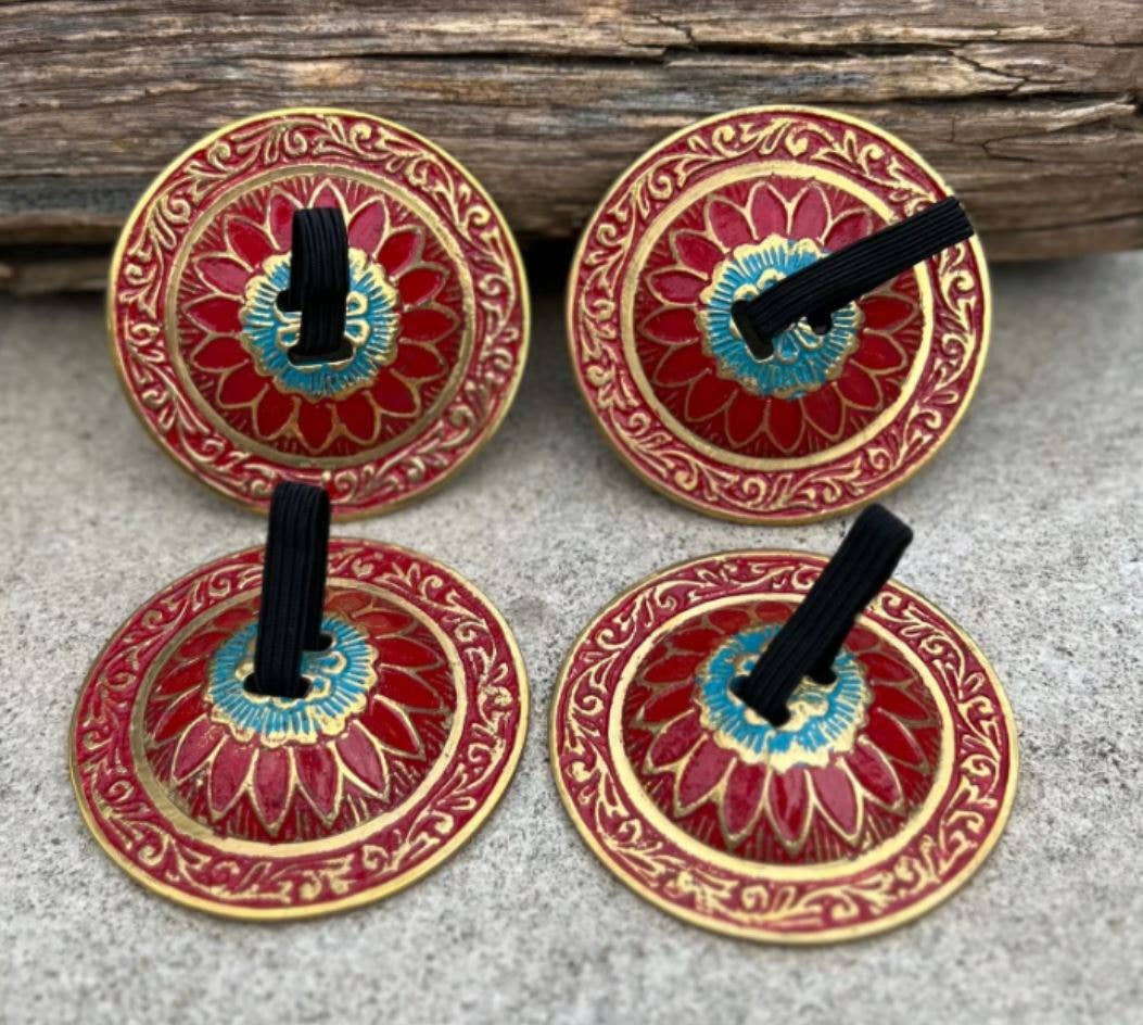 2 Pairs Brass Lotus Flower Finger Cymbals Zills for Belly Dancing - Spiral Circle