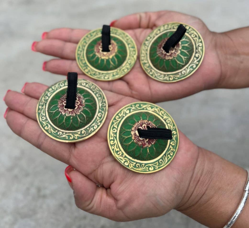 2 Pairs Brass Lotus Flower Finger Cymbals Zills for Belly Dancing - Spiral Circle