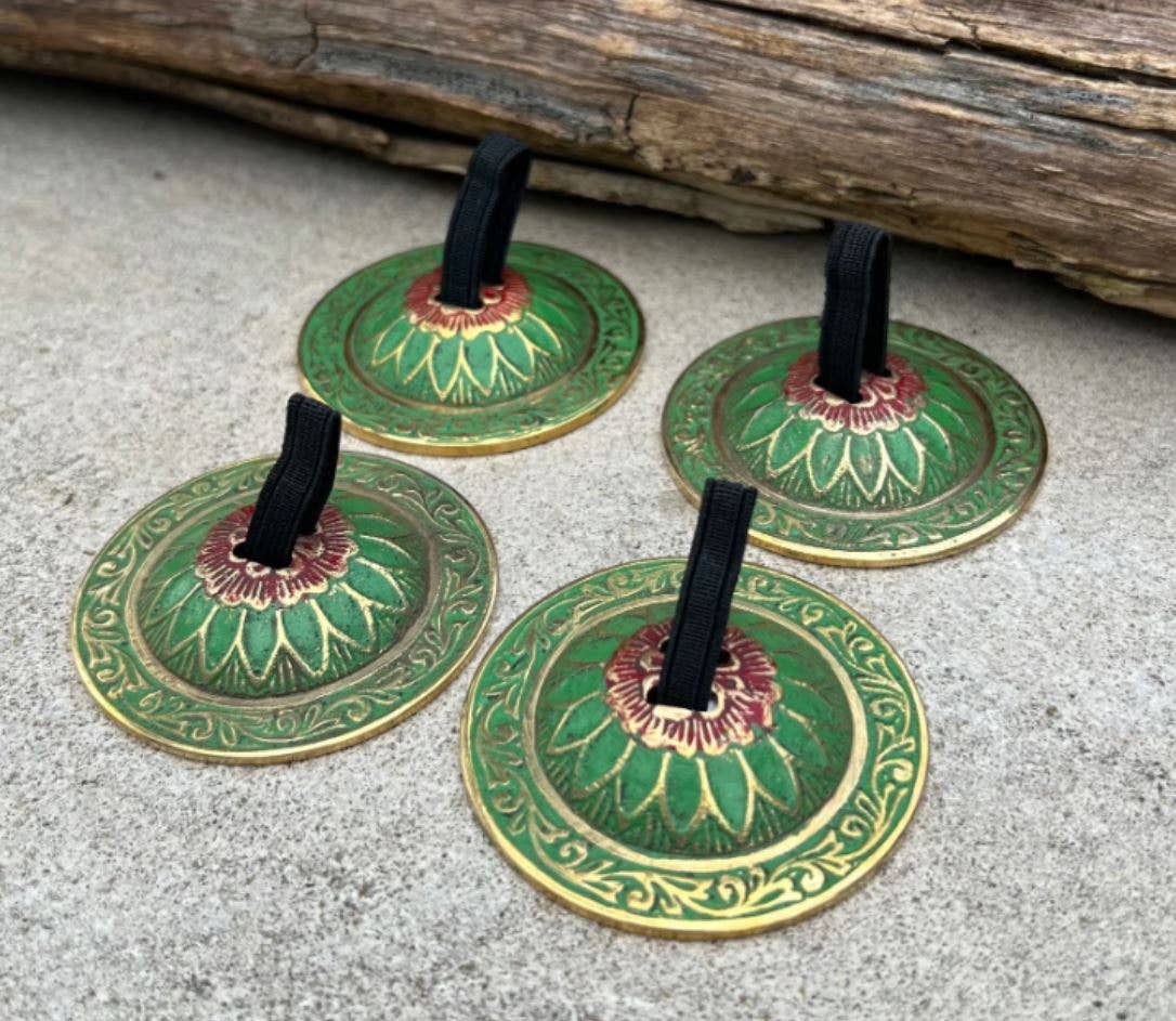 2 Pairs Brass Lotus Flower Finger Cymbals Zills for Belly Dancing - Spiral Circle
