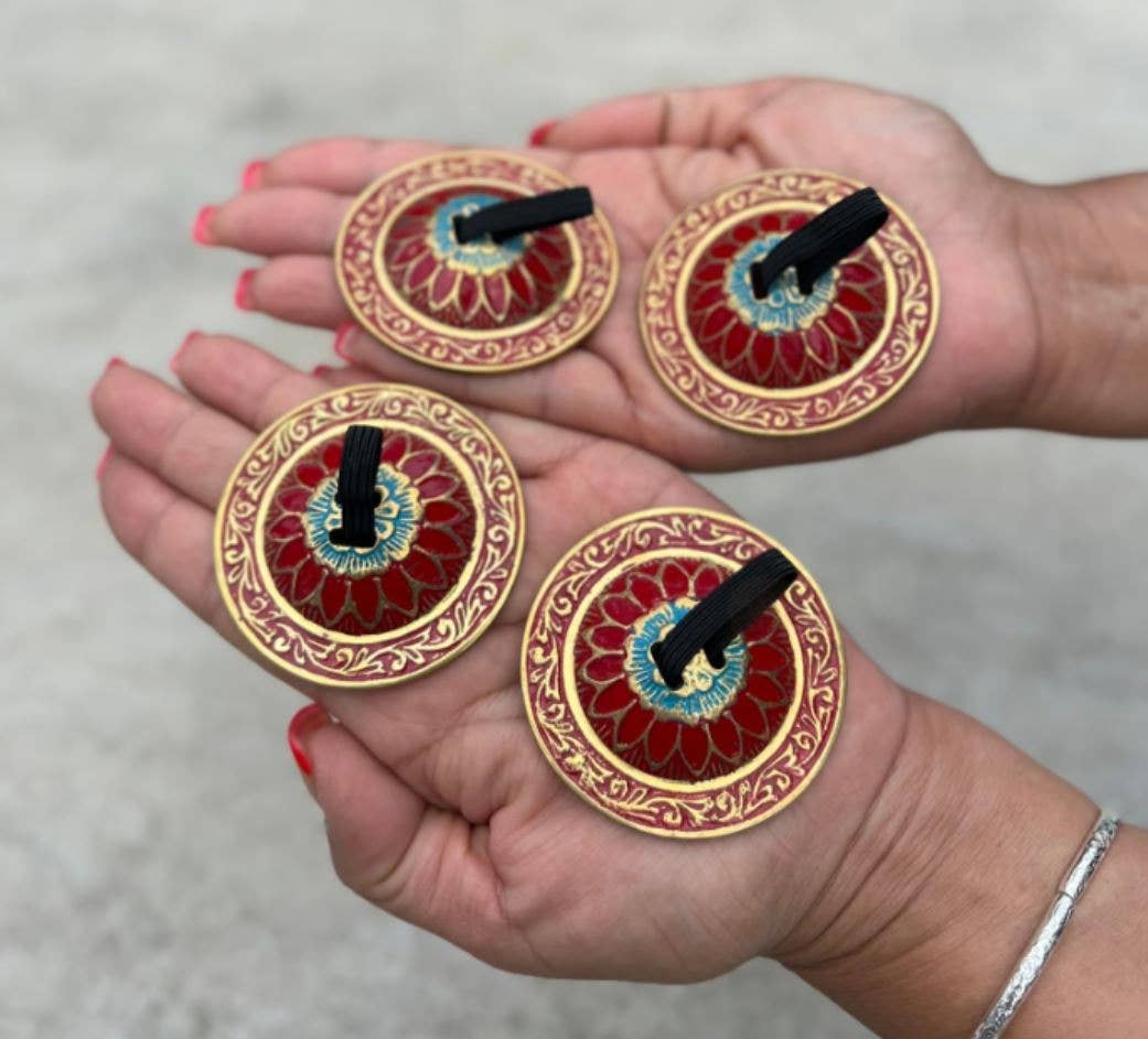 2 Pairs Brass Lotus Flower Finger Cymbals Zills for Belly Dancing - Spiral Circle