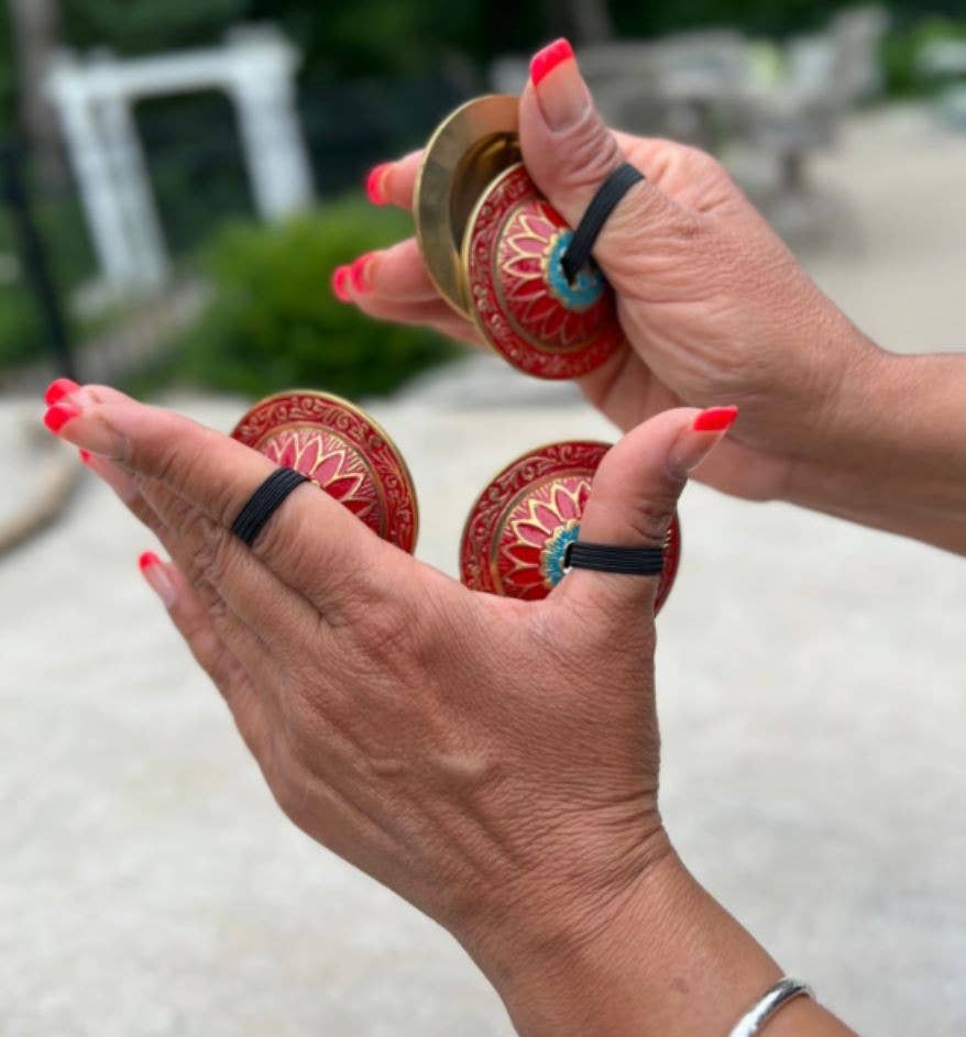 2 Pairs Brass Lotus Flower Finger Cymbals Zills for Belly Dancing - Spiral Circle