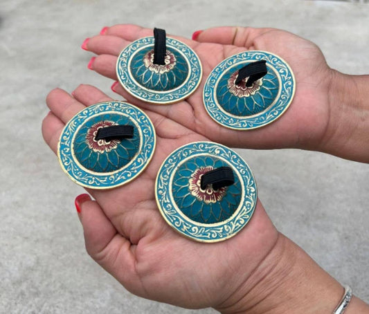 2 Pairs Brass Lotus Flower Finger Cymbals Zills for Belly Dancing - Spiral Circle