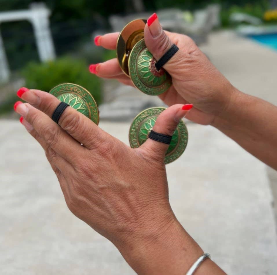 2 Pairs Brass Lotus Flower Finger Cymbals Zills for Belly Dancing - Spiral Circle