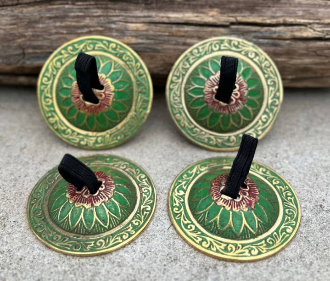 2 Pairs Brass Lotus Flower Finger Cymbals Zills for Belly Dancing - Spiral Circle