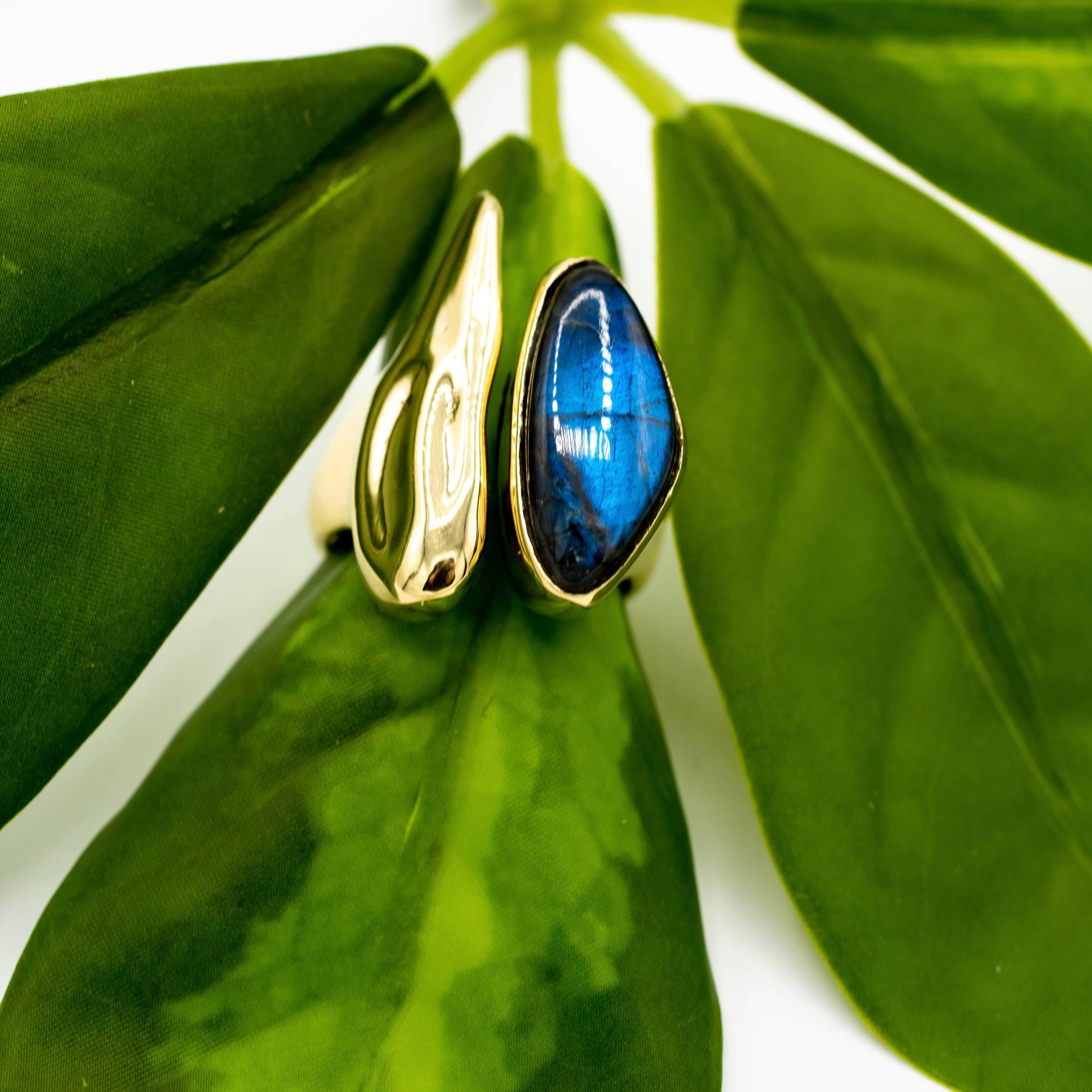 Brass Labradorite Molten Ring