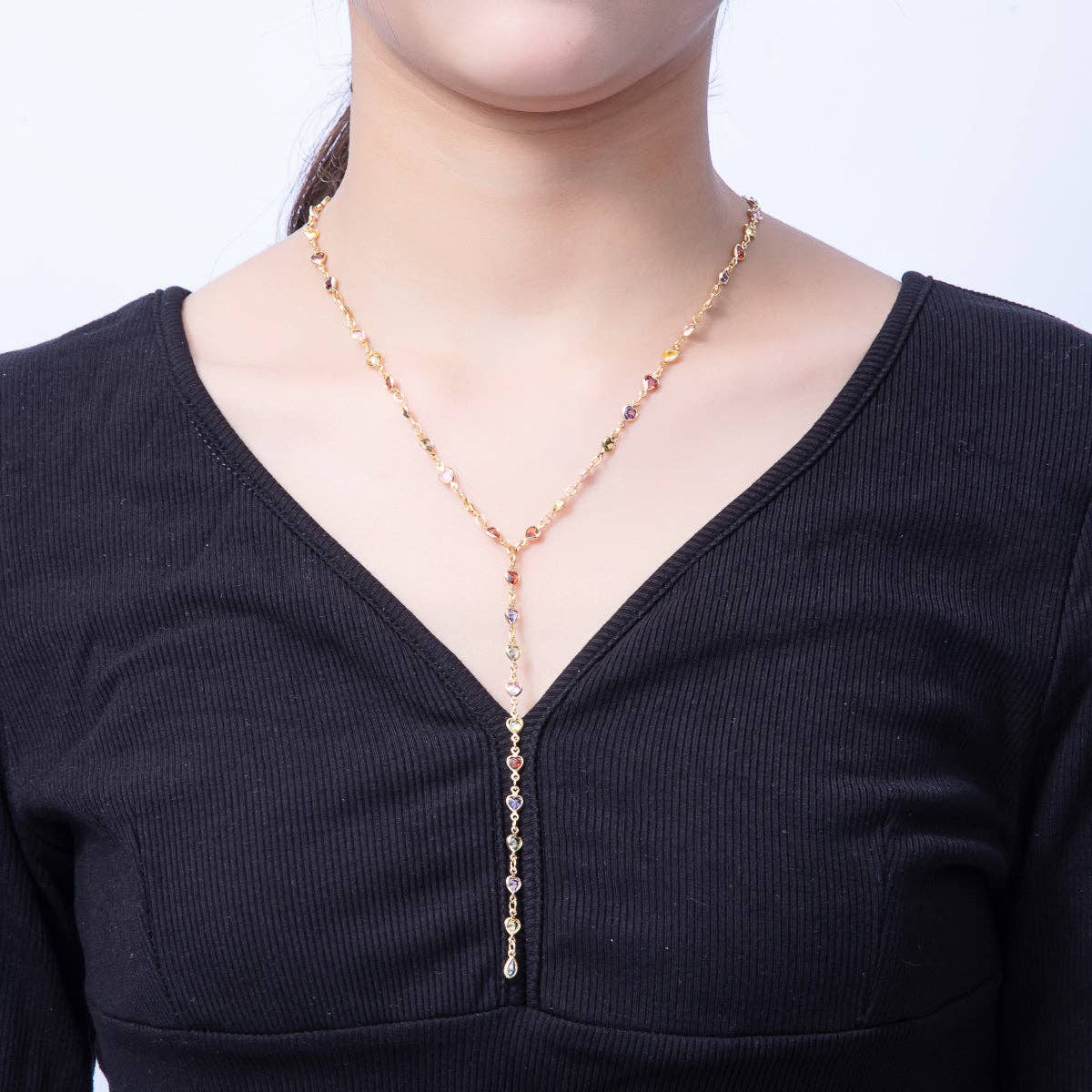18K Gold Heart Lariat Necklace