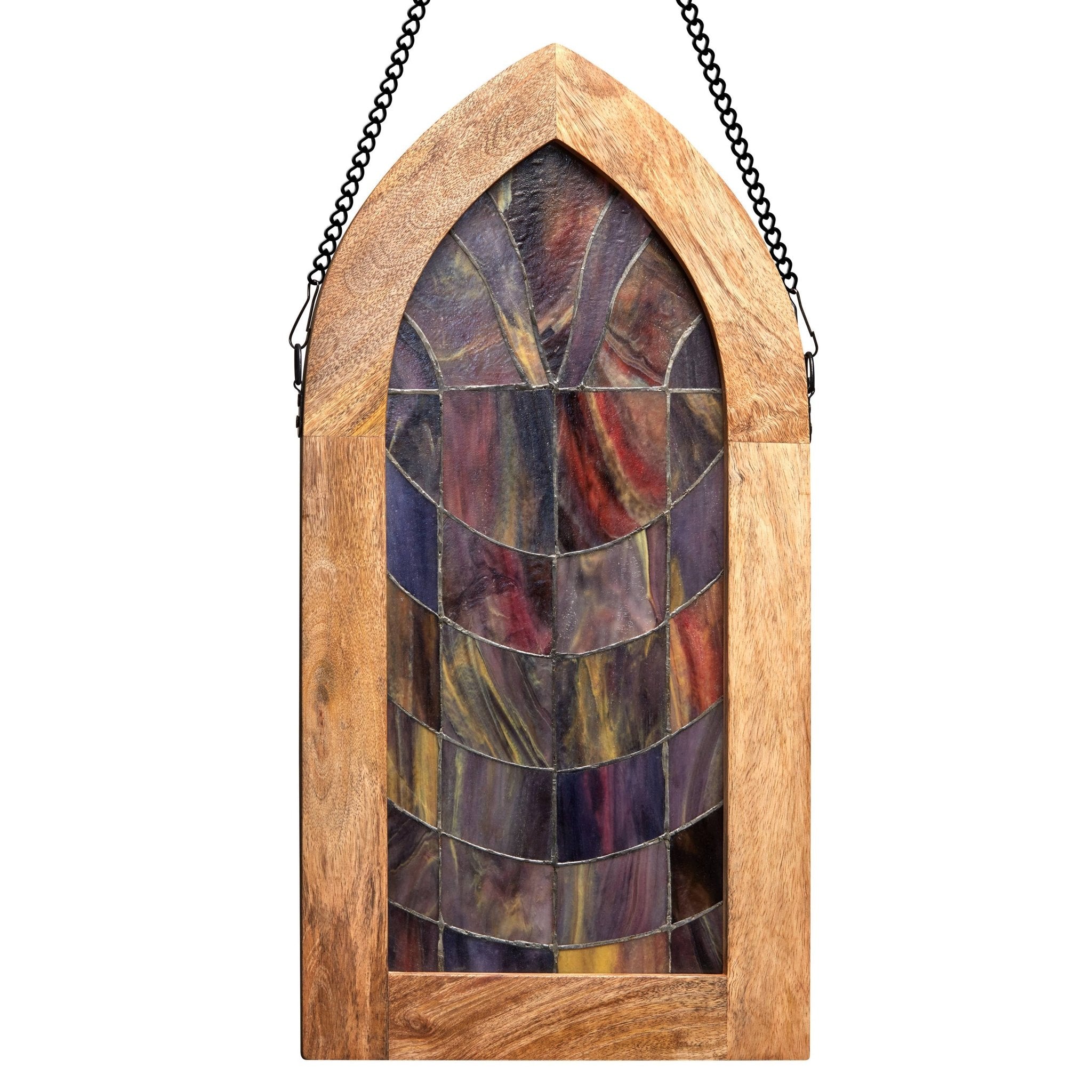 24"H Victorian Purple Arched Stained Glass Window Panel - Spiral Circle