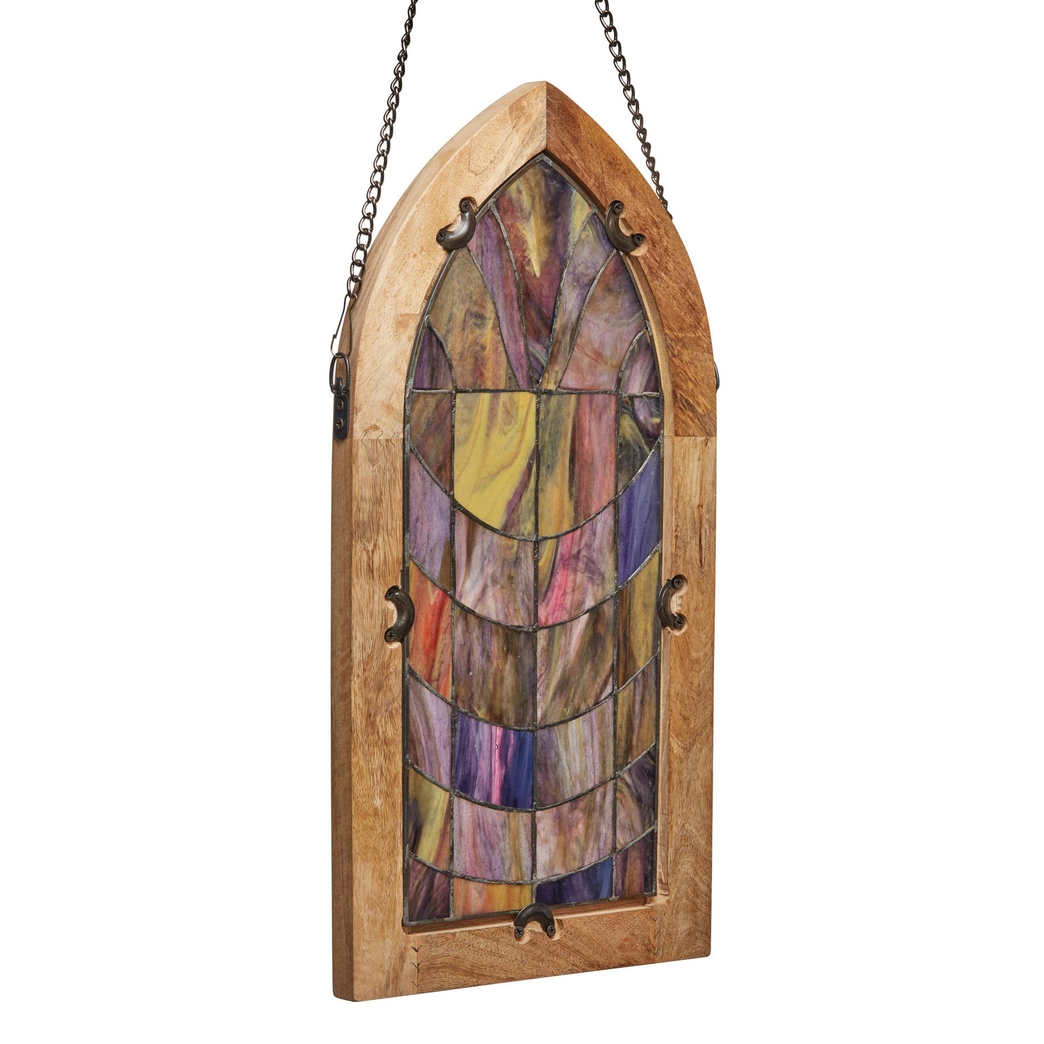 24"H Victorian Purple Arched Stained Glass Window Panel - Spiral Circle