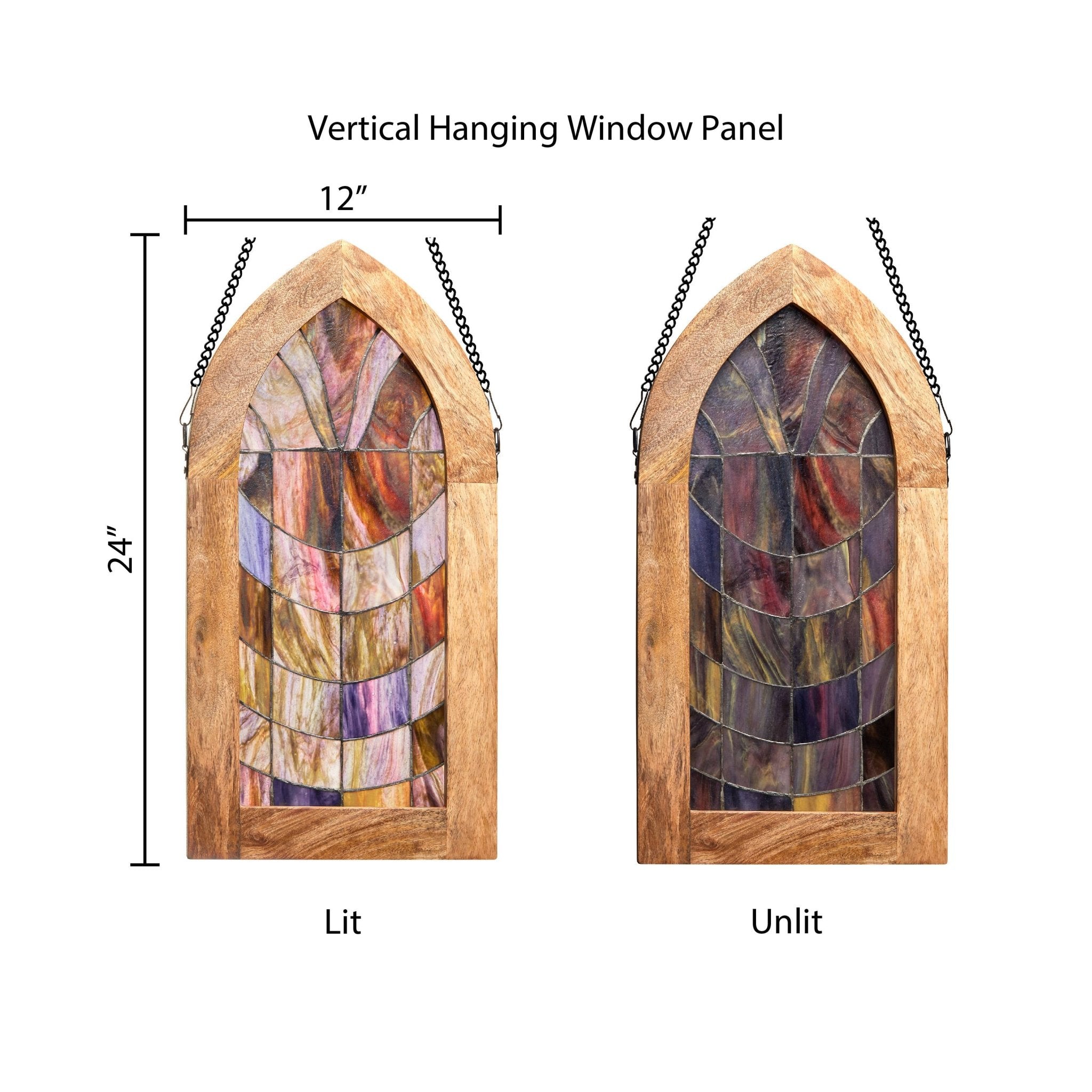 24"H Victorian Purple Arched Stained Glass Window Panel - Spiral Circle