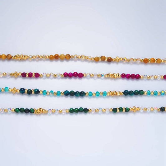 24K Gemstone Multifaceted Necklace - Spiral Circle