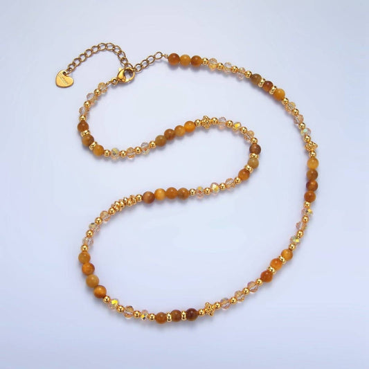 24K Gemstone Multifaceted Necklace - Spiral Circle