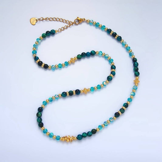 24K Gemstone Multifaceted Necklace - Spiral Circle