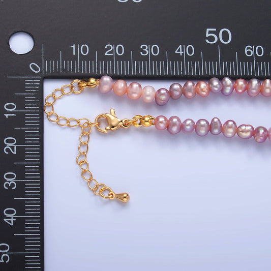 24K Gold Filled 5.5mm Pink Purple Gradient Freshwater Pearl 16 Inch Necklace | WA - 3019 - Spiral Circle