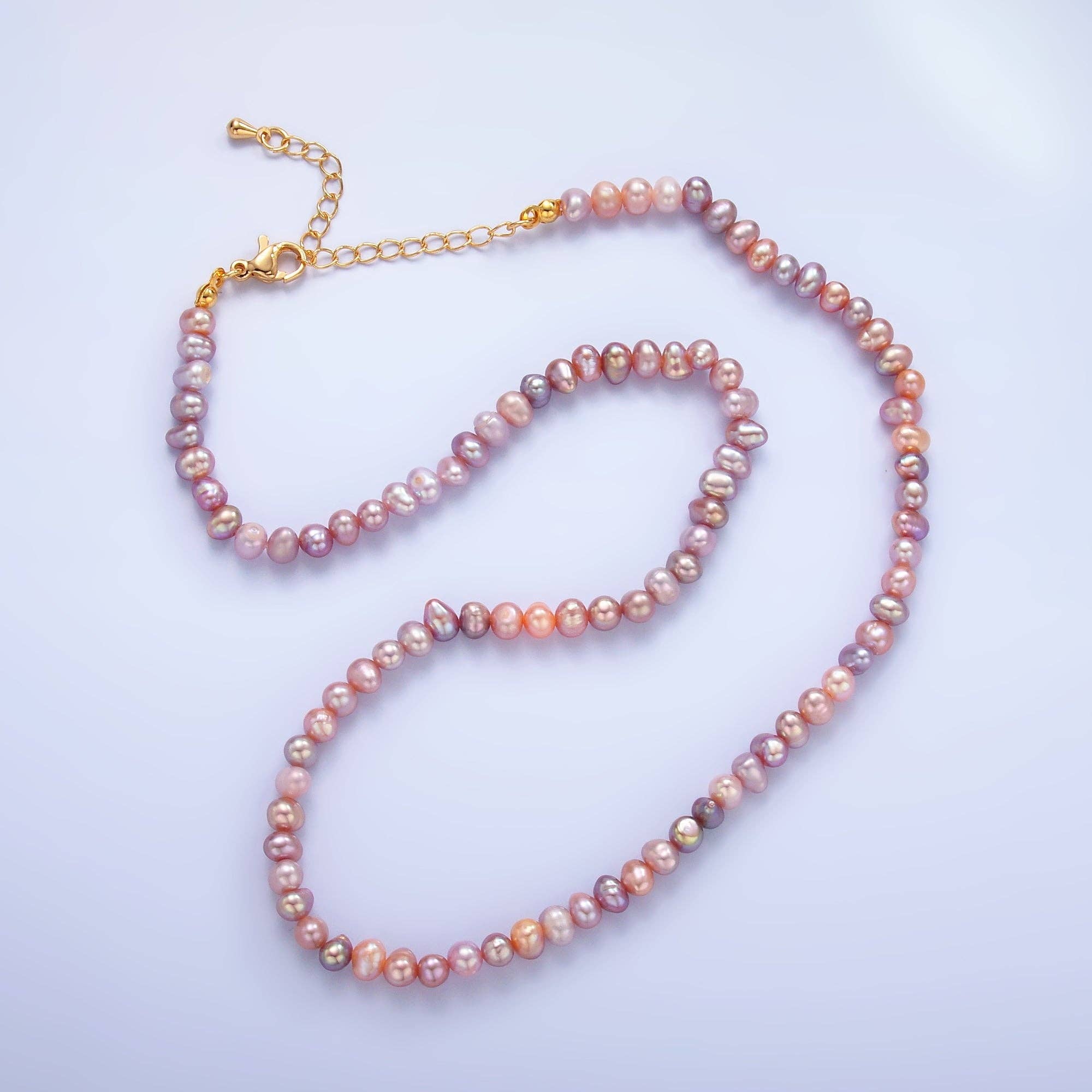 24K Gold Filled 5.5mm Pink Purple Gradient Freshwater Pearl 16 Inch Necklace | WA - 3019 - Spiral Circle