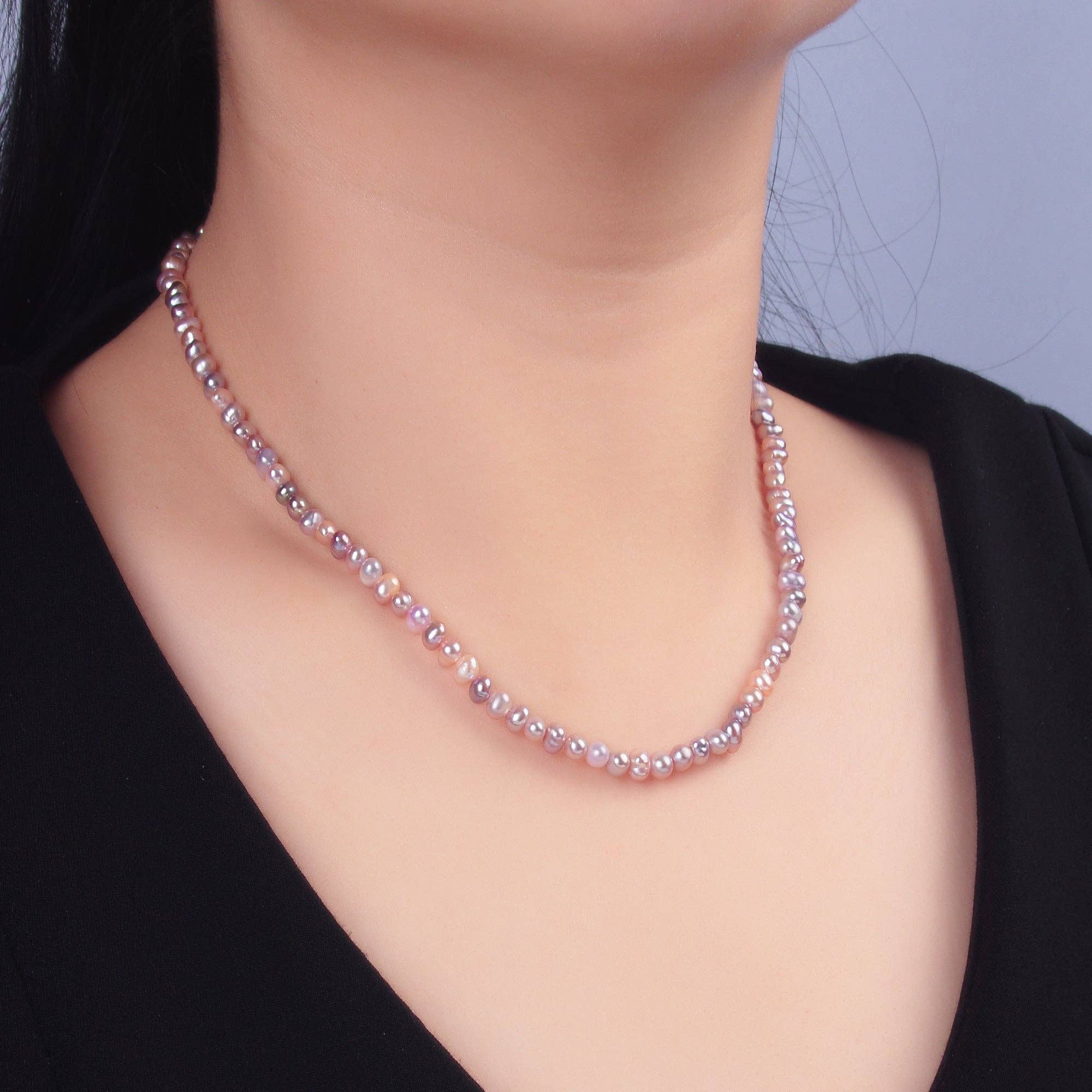 24K Gold Filled 5.5mm Pink Purple Gradient Freshwater Pearl 16 Inch Necklace | WA - 3019 - Spiral Circle