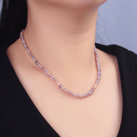 24K Gold Filled 5.5mm Pink Purple Gradient Freshwater Pearl 16 Inch Necklace | WA - 3019 - Spiral Circle