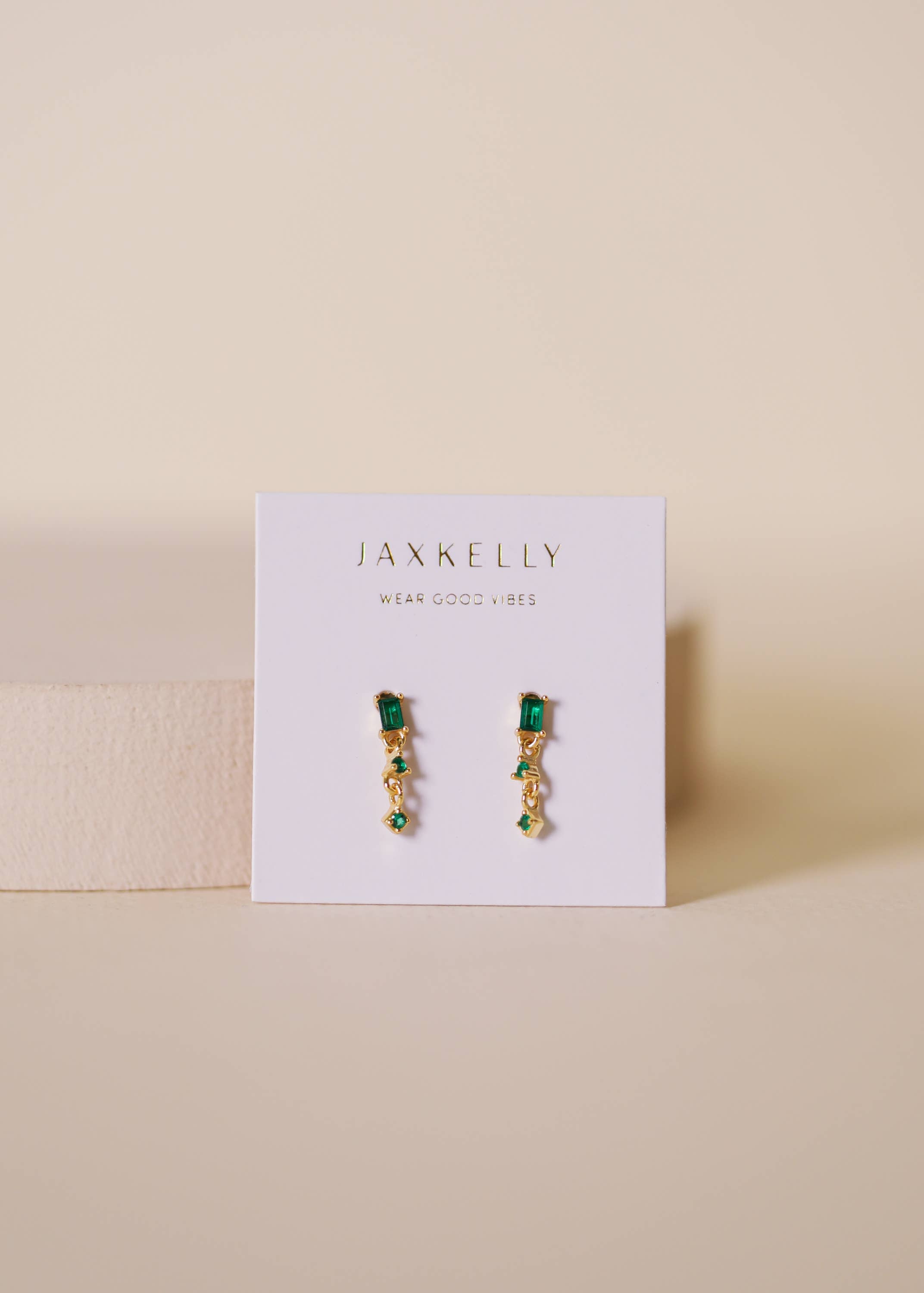 Mini Baguette Drop Earrings | Emerald