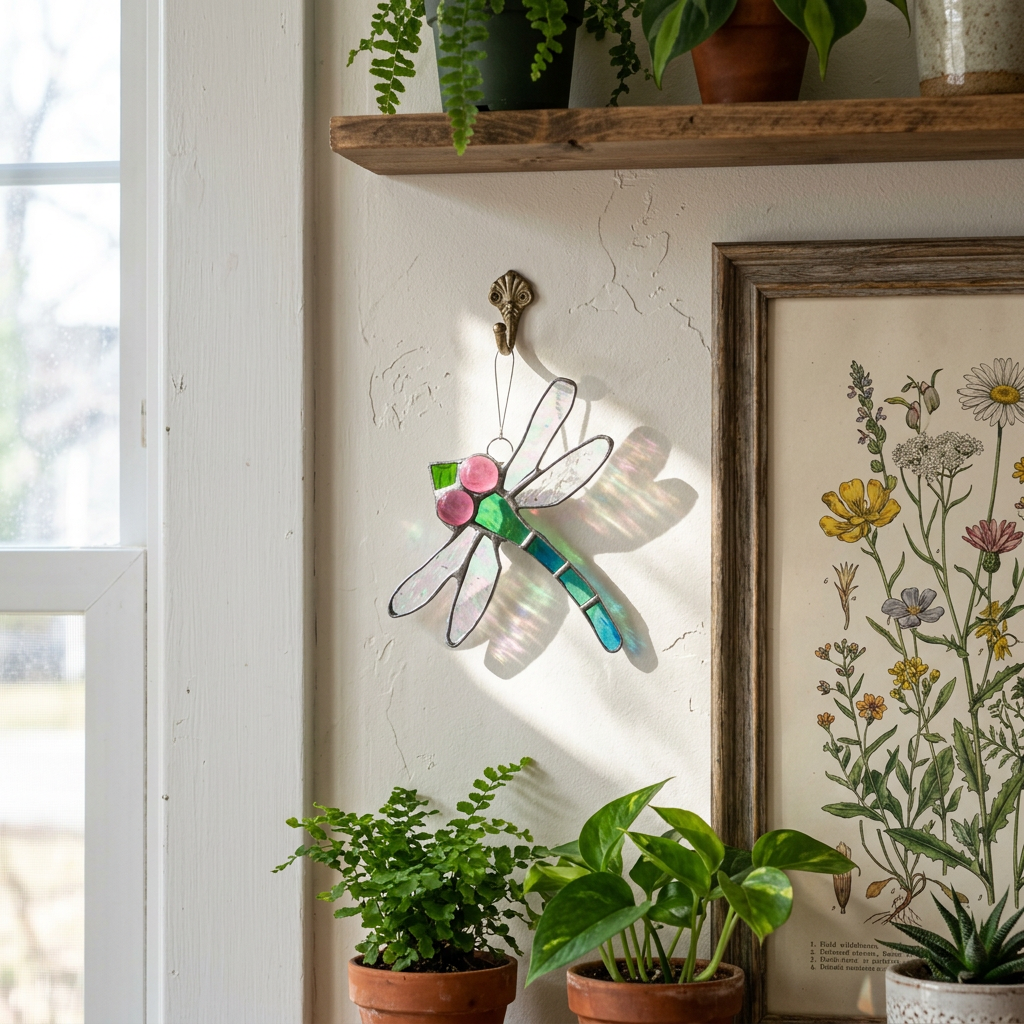 Small Dragonfly Stained Glass | 4" x 4"