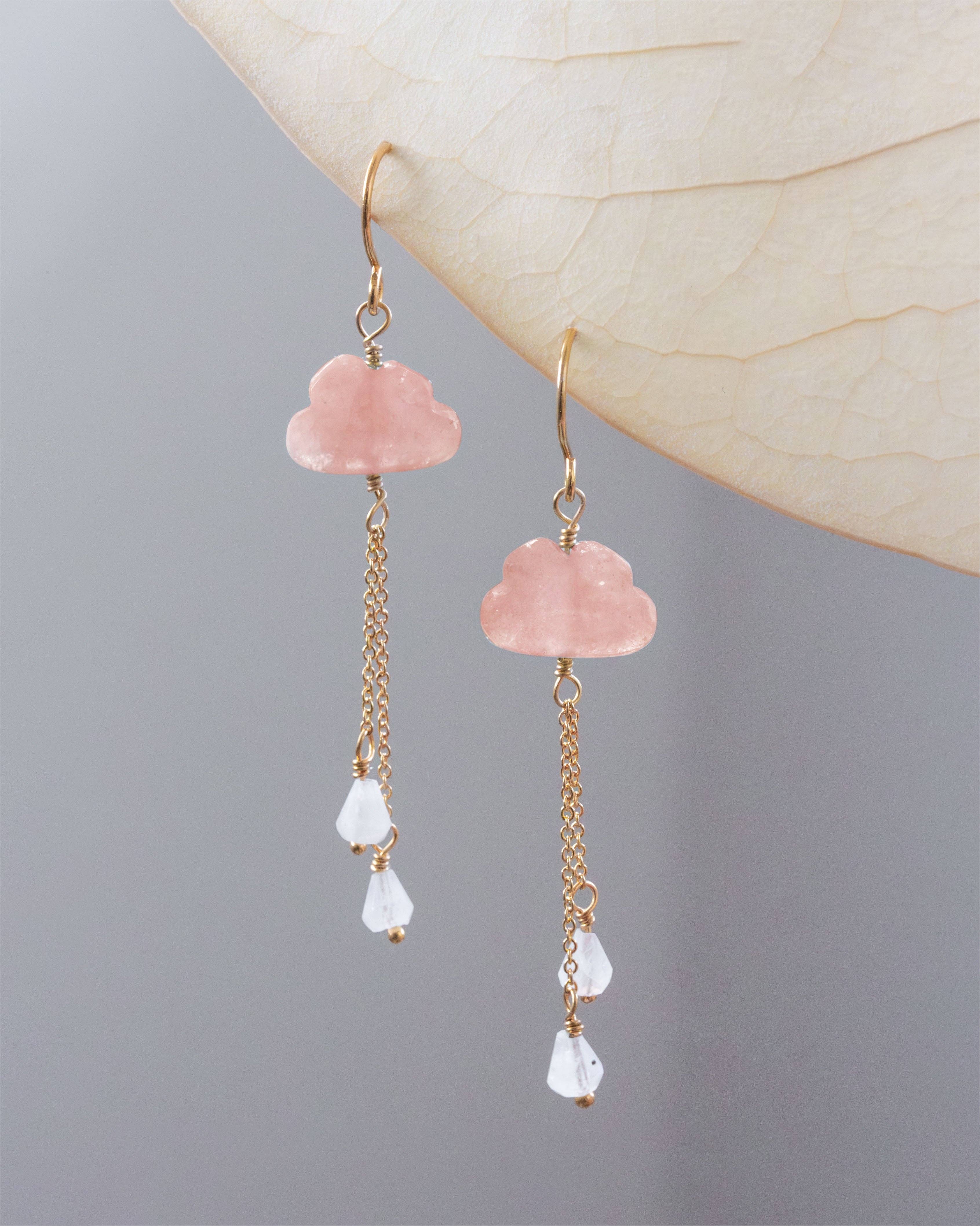 Cloud Nine Gemstone Drop Earring- Pink Opal