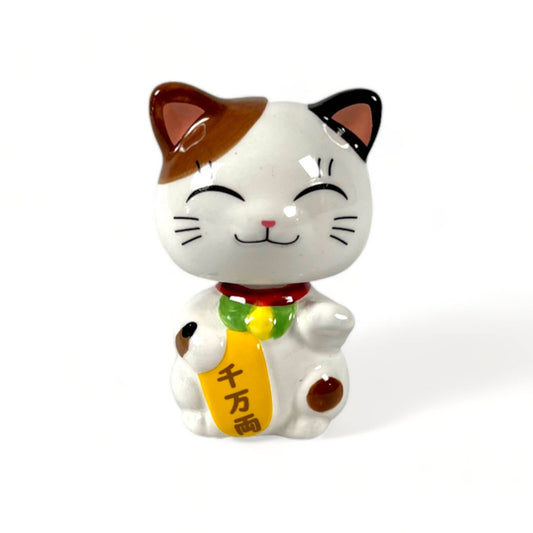 3 Inch Ceramic Lucky Cat Bobble Head - Spiral Circle