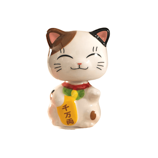 3 Inch Ceramic Lucky Cat Bobble Head - Spiral Circle