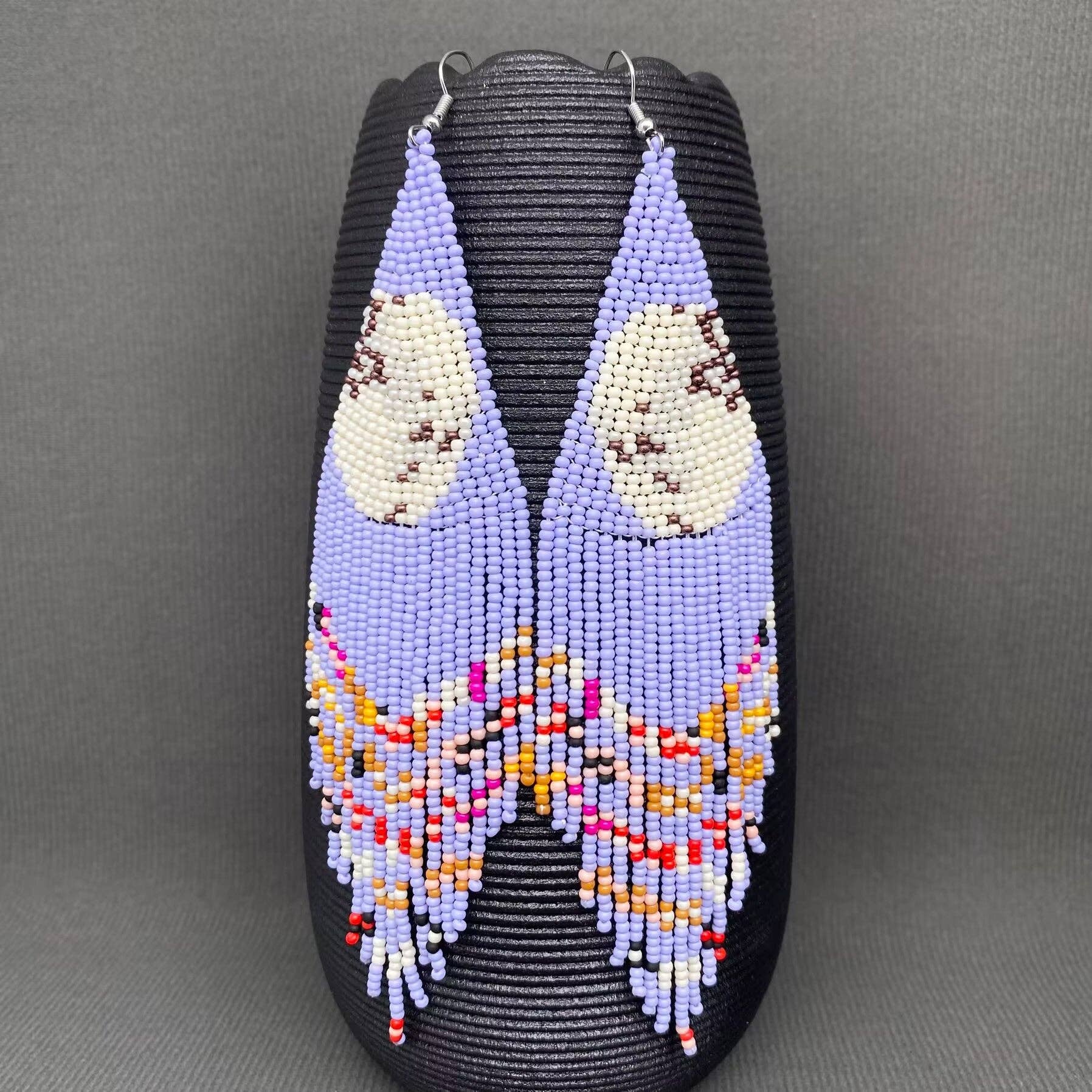The Moon In The Night Sky Seed Beads Fringe Earrings