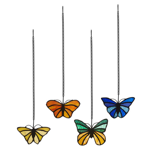 3.2"H Butterfly Kaleidoscope Stained Glass Window Panel Set - Spiral Circle