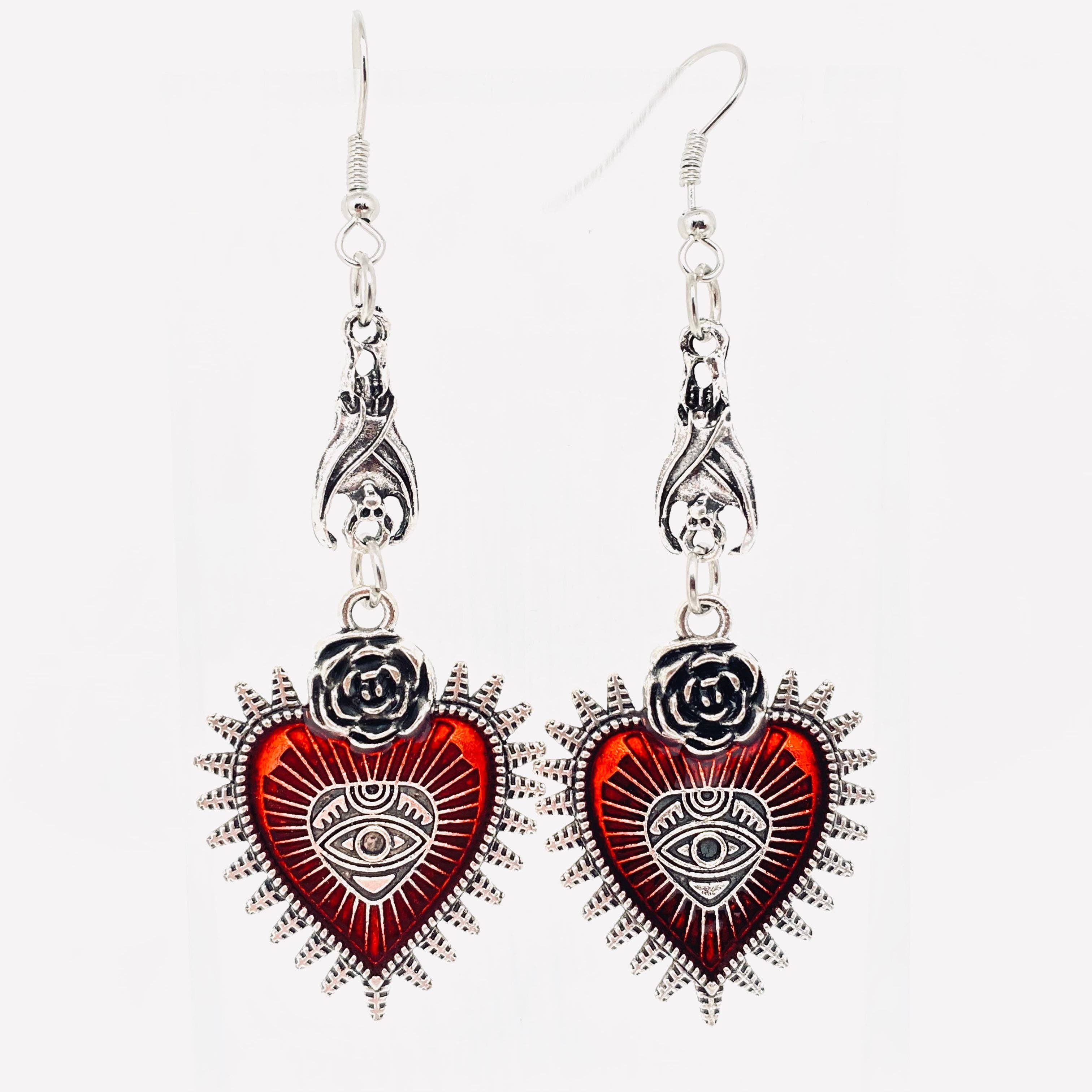 Gothic Punk Heart-Shaped Eye Earrings