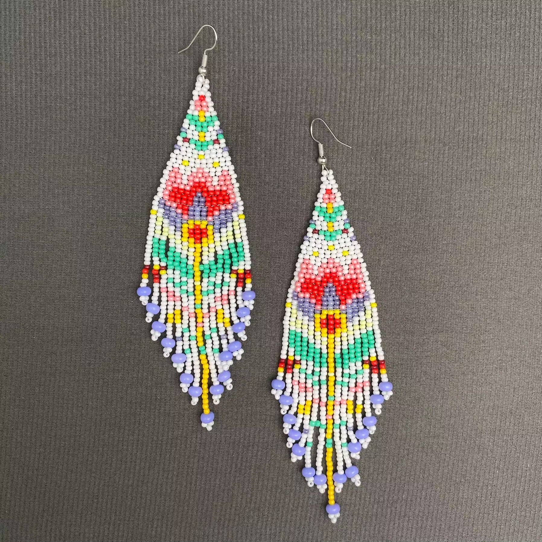 Bohemian Flower Colored Seed Beads Fringe Earrings