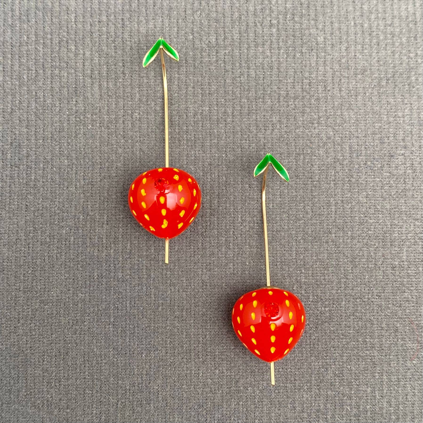 Enamel Strawberry Dangle Earrings