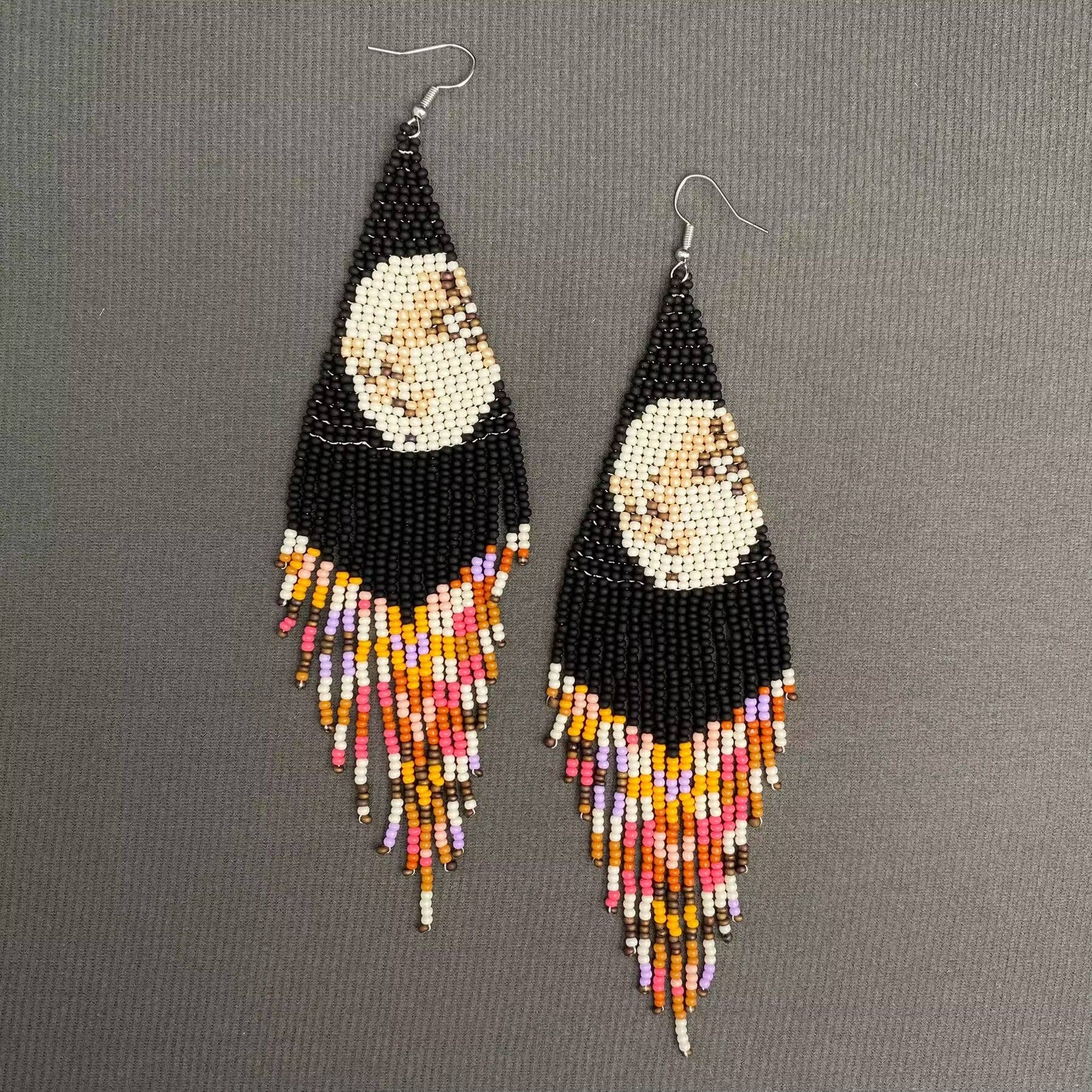 The Moon In The Night Sky Seed Beads Fringe Earrings
