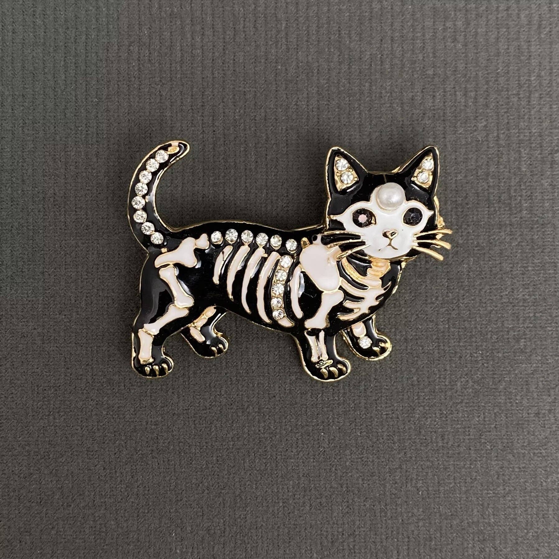Halloween Enamel Skull Cat Brooch