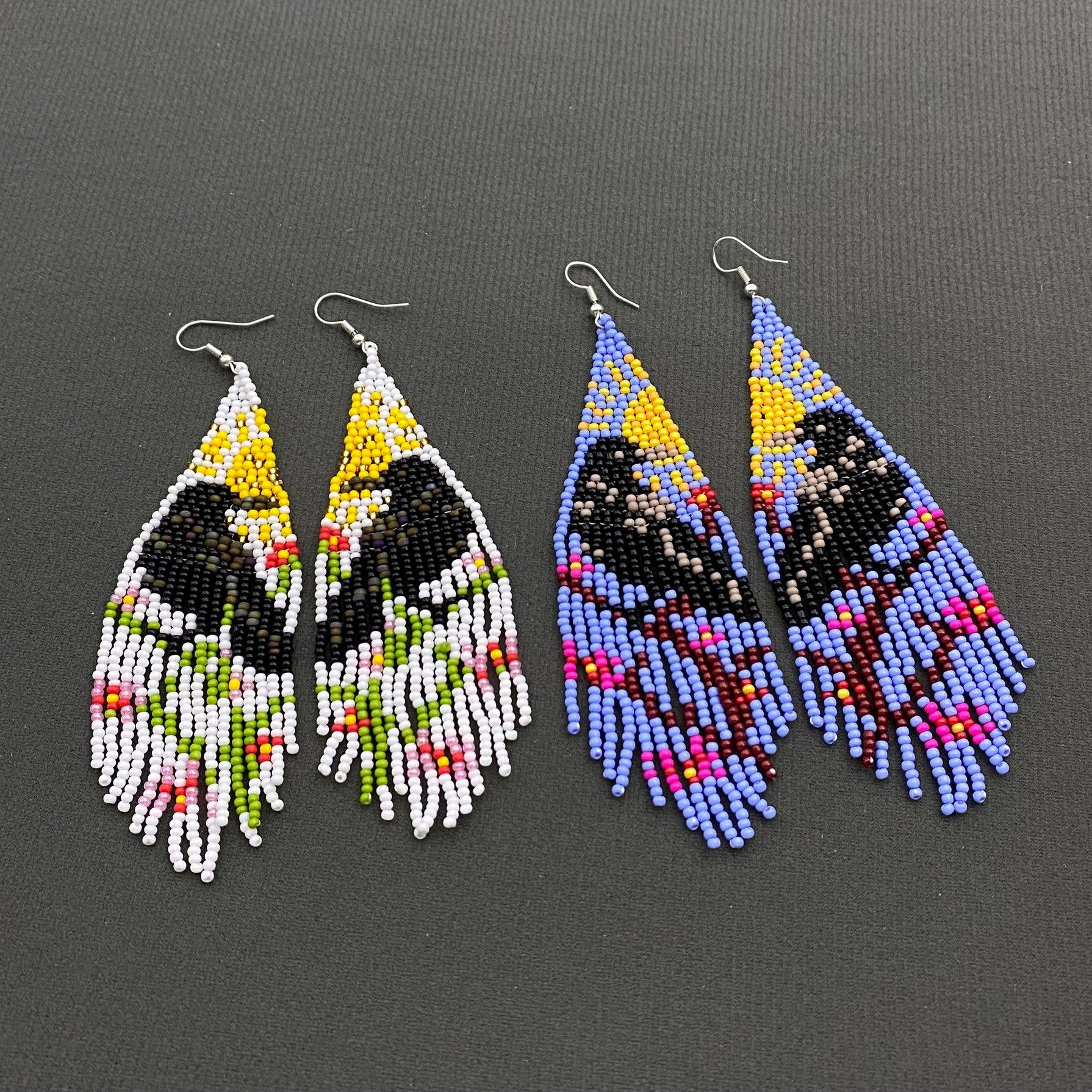 Crow Colored Seed Beads Fringe Dangle Earrings