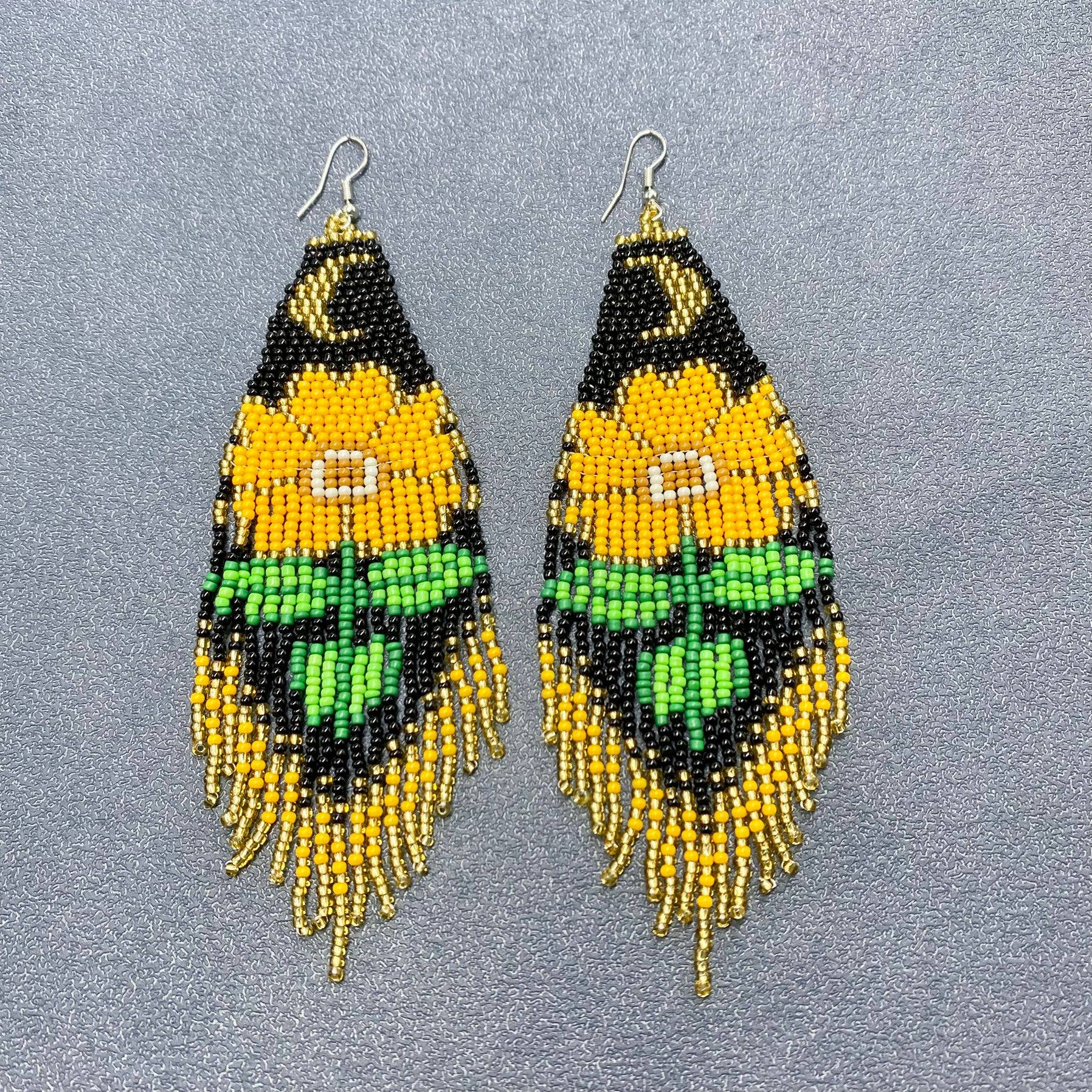 Sunflower Seed Beads Fringe Earrings