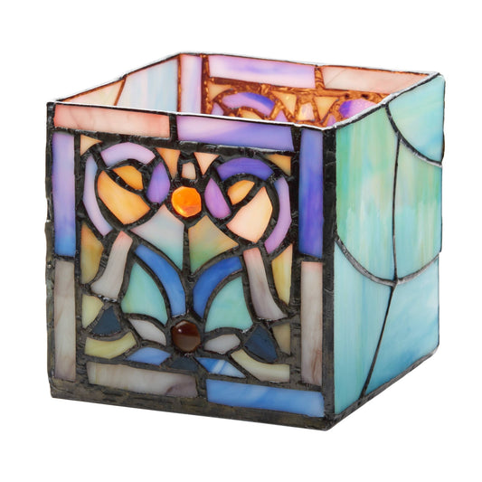 4.75"H Ilsa Blue Flourishes Stained Glass Candle Holder - Spiral Circle