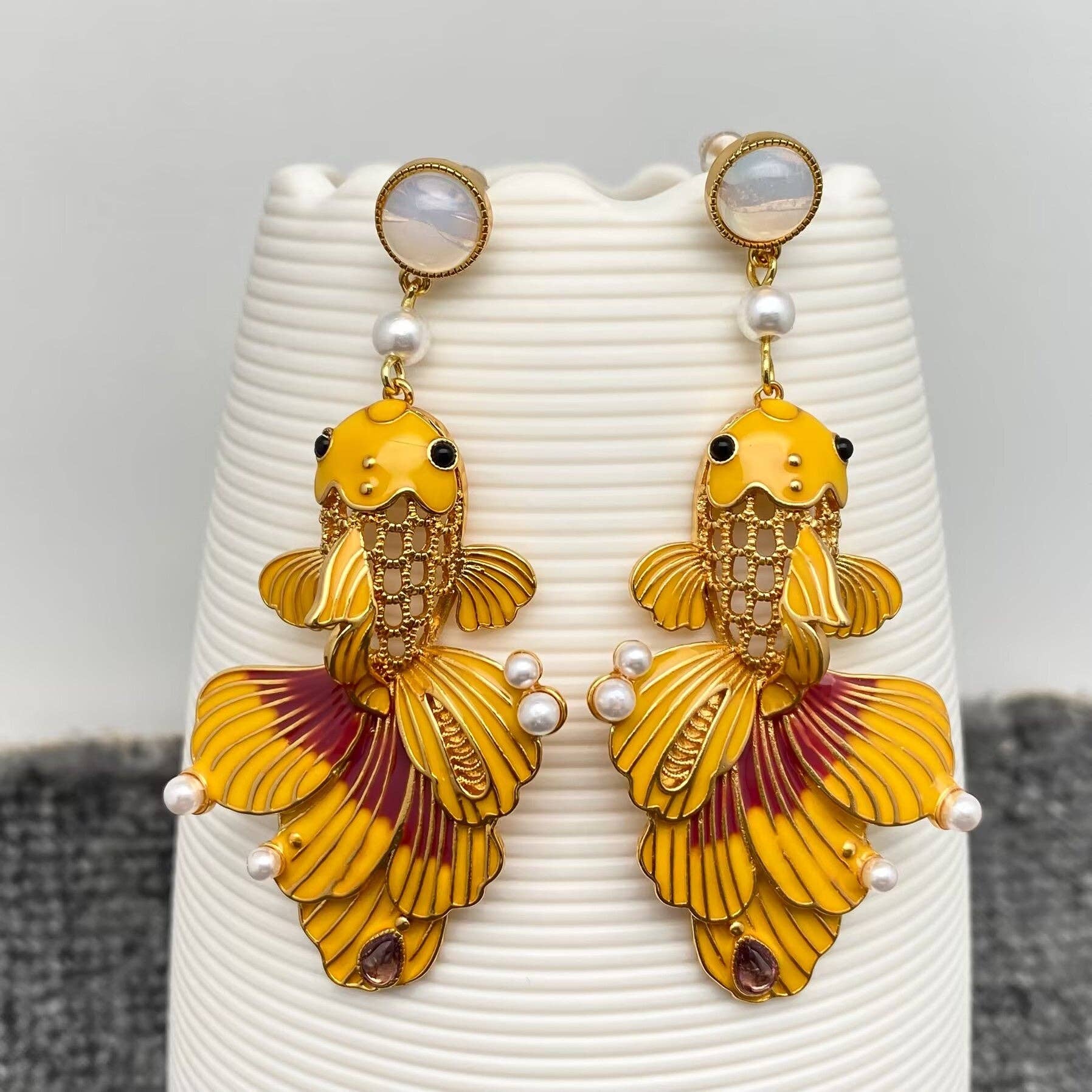 Enamel Goldfish Dangle Earrings