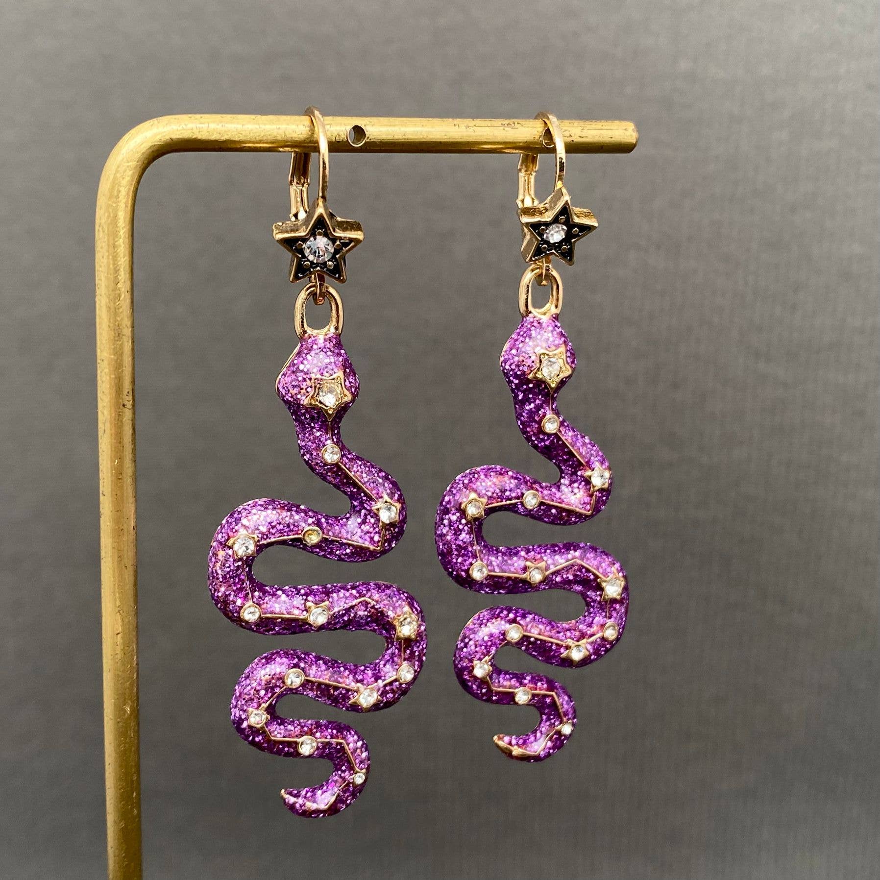 Vintage Style Rhinestone Inlaid Enamel Snake Earrings