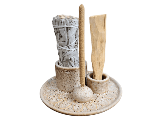 5" Ceramic Incense Burner | Ivory - Spiral Circle