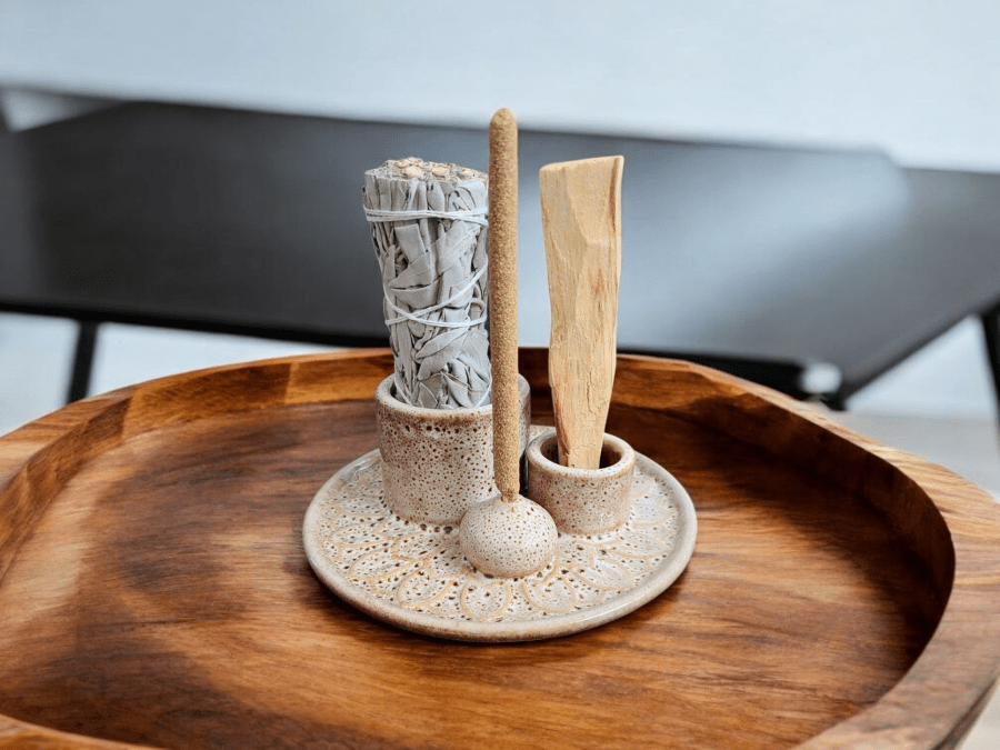 5" Ceramic Incense Burner | Ivory - Spiral Circle