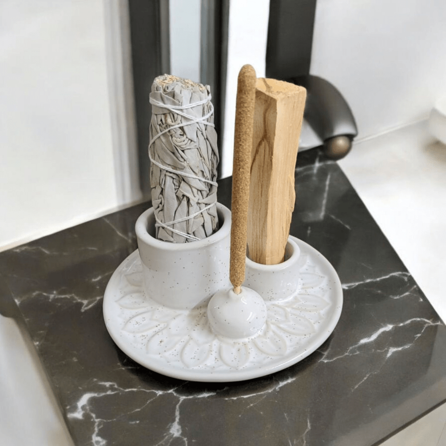 5" Ceramic Incense Burner | White - Spiral Circle