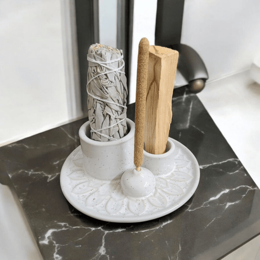 5" Ceramic Incense Burner | White - Spiral Circle