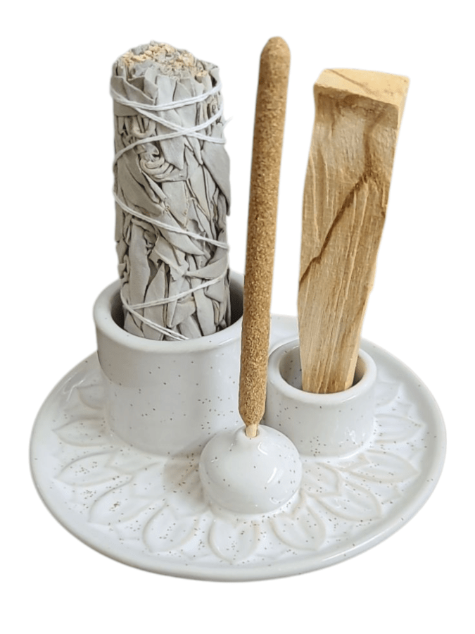 5" Ceramic Incense Burner | White - Spiral Circle