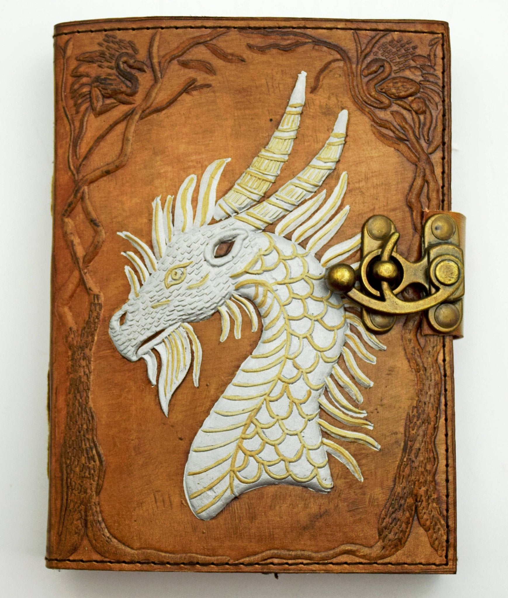 5 x 7 inch Two Tone Leather Embossed Dragon Journal - Spiral Circle